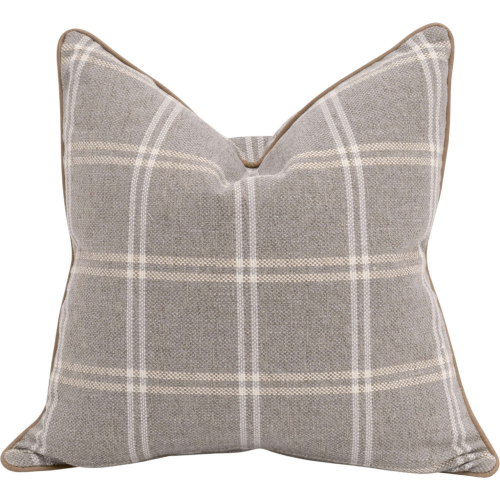 Not So Basic 22" Pillow in Stone Fabric & Toast Brown Vegan Leather 6551-22.WSTO/IVT (Set of 2)